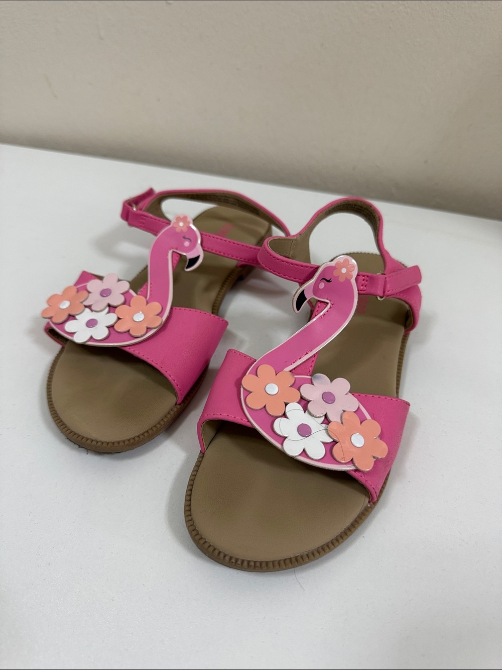 The Children's Place Hot Pink Flamingo Floral Strap Sandals